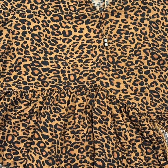 TIME AND TRU LARGE BROWN Peasant Leopard Print Boho Blouse Top L/G 12-14 - Picture 7 of 8
